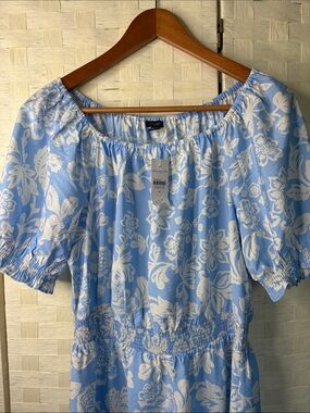 🔥 Ann Taylor Off the Shoulder Midi Dress size M floral light blue